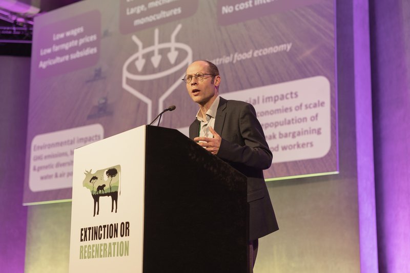 Olivier De Schutter speaking at Extinction or Regeneration conference